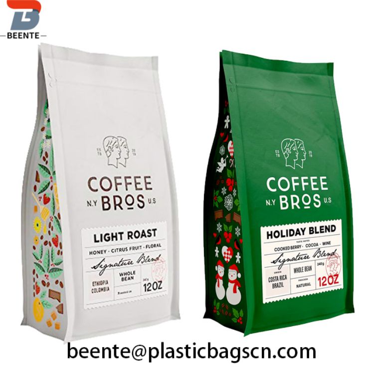 Foil Matte Square Bottom Flat Coffee Packaging Bag